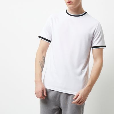 White contrast tipped slim fit T-shirt